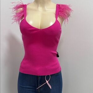 Pink Feather Trim Women's Top